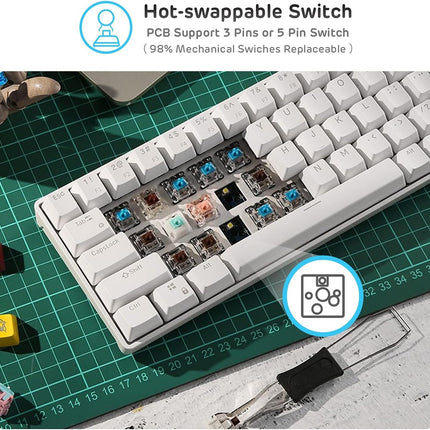 RK ROYAL KLUDGE RK61 Wireless 60% Triple Mode BT5.0/2.4G/USB-C Mechanical Keyboard, 61 Keys Wireless Mechanical Keyboard, Compact Gaming Keyboard with Software (Hot Swappable Red Switch, White)