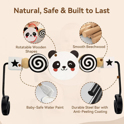 Baby Bouncer Toy Bar, Compatible with Baby Bjorn Bouncer Balance Soft & Bliss, Rotatable Wooden Toy Bar Attachment,Sensory Toy Gifts for Babies All Age (Black and White Style)
