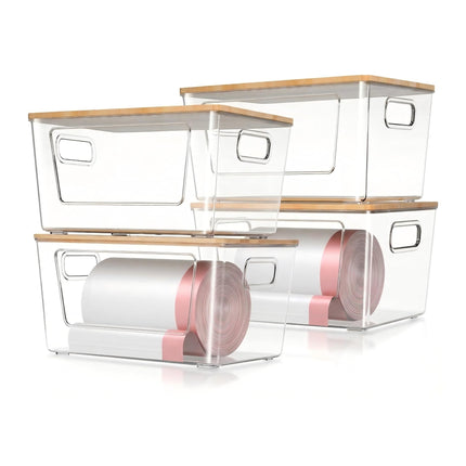 Soporte para bolsas de basura, 2 unidades, con tapa de bambú y dispensador apilable