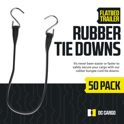 Pack of 50) Tarp Straps for Flatbed Trailers, 21" Long Natural Rubber Bungee Cord Tie-Downs Ideal for Securing Tarps, Canvases, Cargo in Cold Climates | Tie-Downs w/Metal S-Hooks