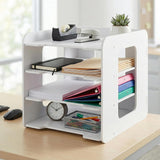 Desk Organizer, 4-Tier File Organizer for Desk, Letter Tray Paper, Desktop Document Sorter for Letter, File Folder Holder with Pen Holder for Office, Home or School- White