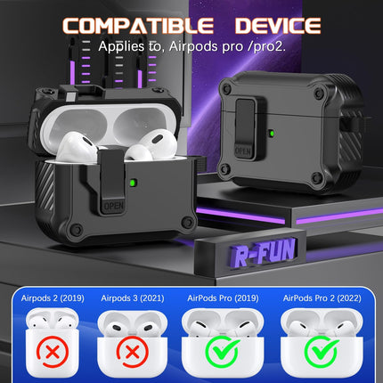 R-fun for AirPods Pro 2 Case Cover with Lock & Cleaning Kit, Keychain, Magnetic Lid, Compatible with AirPods Pro 2nd/1st Generation Protective Case, Support Wireless Charging, Black