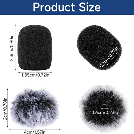 Microphone Cover, 8 PCS Mini Wireless Furry Mic Windscreen & Foam Cover Set Windproof Microphone Windscreen Wind Muff Foam Mic Covers for Lavalier Microphones, to Reduce Plosive Highlight the Vocals