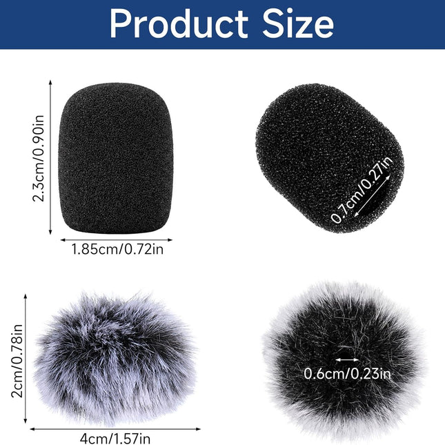 Microphone Cover, 8 PCS Mini Wireless Furry Mic Windscreen & Foam Cover Set Windproof Microphone - photo 2