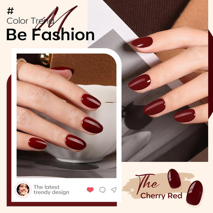 Dark Red Short Fall Press On Nails, Oval Fake Nails