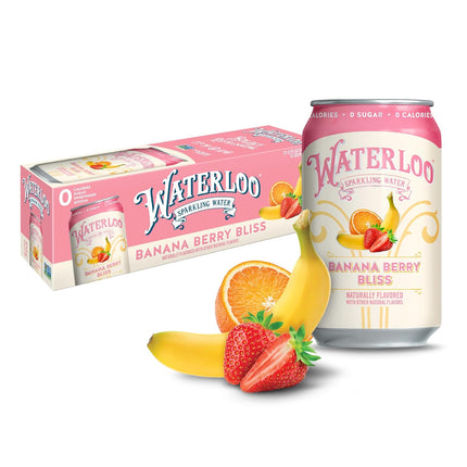 Waterloo Sparkling Water, Banana Berry Bliss Naturally Flavored, 12 Fl Oz Cans (Pack of 12) – Zero Calories and Zero Sugar or Sweeteners