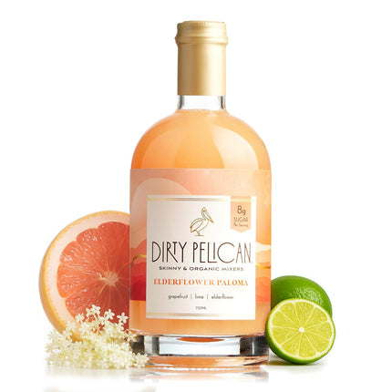 Dirty Pelican Cocktail Mixers - Elderflower Paloma - Skinny & Organic Drink Mixes for Cocktails - Low Calorie Mocktails - Low Sugar - Vegan - Gluten Free - No Preservatives - 750ml (1 Bottle)
