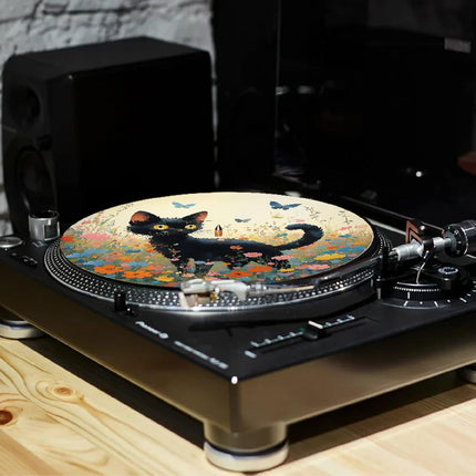 CRASPIRE Turntable Mat Record Player Mat Cat Flower 12inch Reduce Noise Record Pad Turntable Slipmat Antistatic Anti Slip Felt Platter Slip Mat Protective Mat for Home Record Players