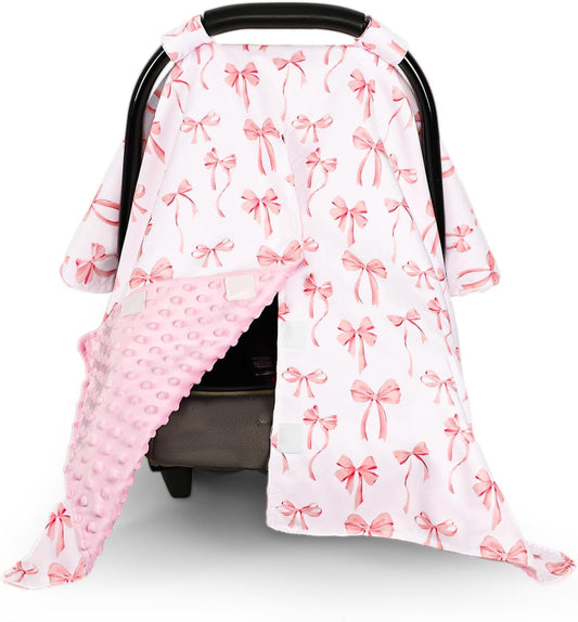 Baby Car Seat Cover, Minky Carseat Cover Baby Girl, Peekaboo Opening Infant Car Seat Cover, Warm Baby Car Seat Canopy