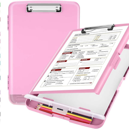 Sooez Clipboard with Storage, Clip Board 8.5 x 11 with Pen Holder, Plastic Organization Case Box for Letter Legal A4 Size Paper, Low Profile Clip, Nurses Teachers Must Haves, School & Office Supplies