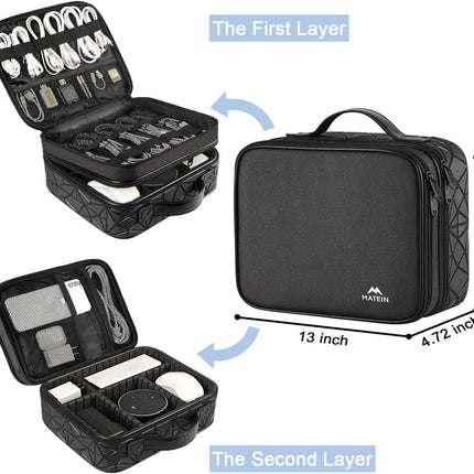 Cord Organizer Case with Adjustable Divider, DJ Cable File Bag for DJ Gear, Sound Instrument and Music Equipment Accessories, Shockproof Portable Double Layer Cord Bags, Black