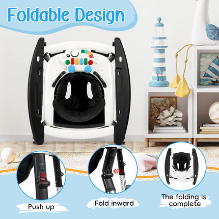 5 in 1 Baby Walker Foldable Music and Lights with 5 Adjustable Heights, Baby Walker with Wheels Portable, Infant Toddler Walker for Baby Boy Girls 6-18 Months (Black)