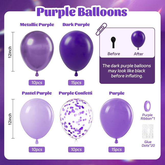 60pcs Purple Balloons 12inch with Metallic Pastel Dark Purple Balloons