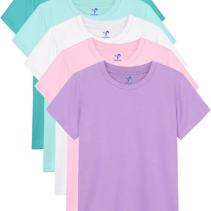 5 Pack Girls Shirts Short Sleeve T-Shirts Cotton Tshirts Tees Kids Clothes
