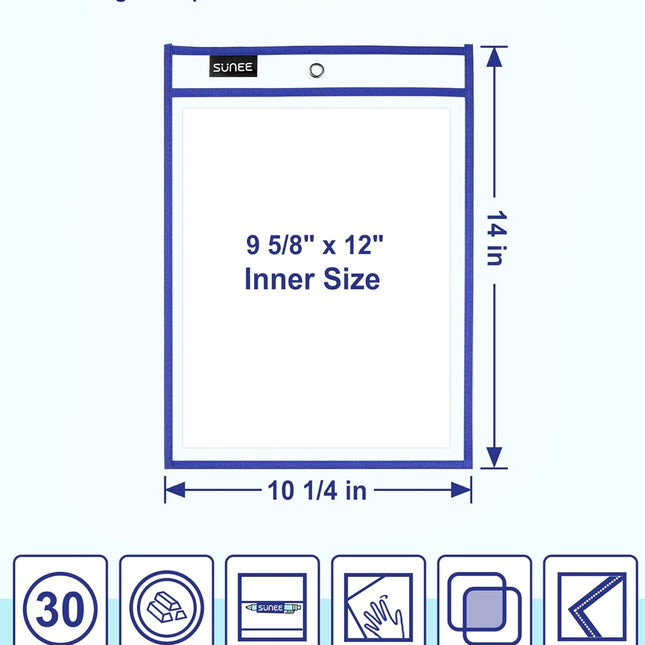 30 Packs Oversized Reusable Dry Erase Pocket Sleeves with 2 Rings, 10 Assorted Colors 10x14 Ticket - photo 2