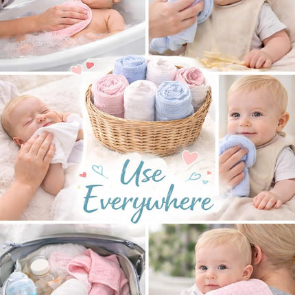 Baby Washcloths, 3-Pack, 100% Cotton Soft Absorbent, 6-Layer Muslin Wash Cloths and Face Towels, Baby Bath Essentials for Newborns, Babies and Toddlers, 8x8 inches (Mocha)