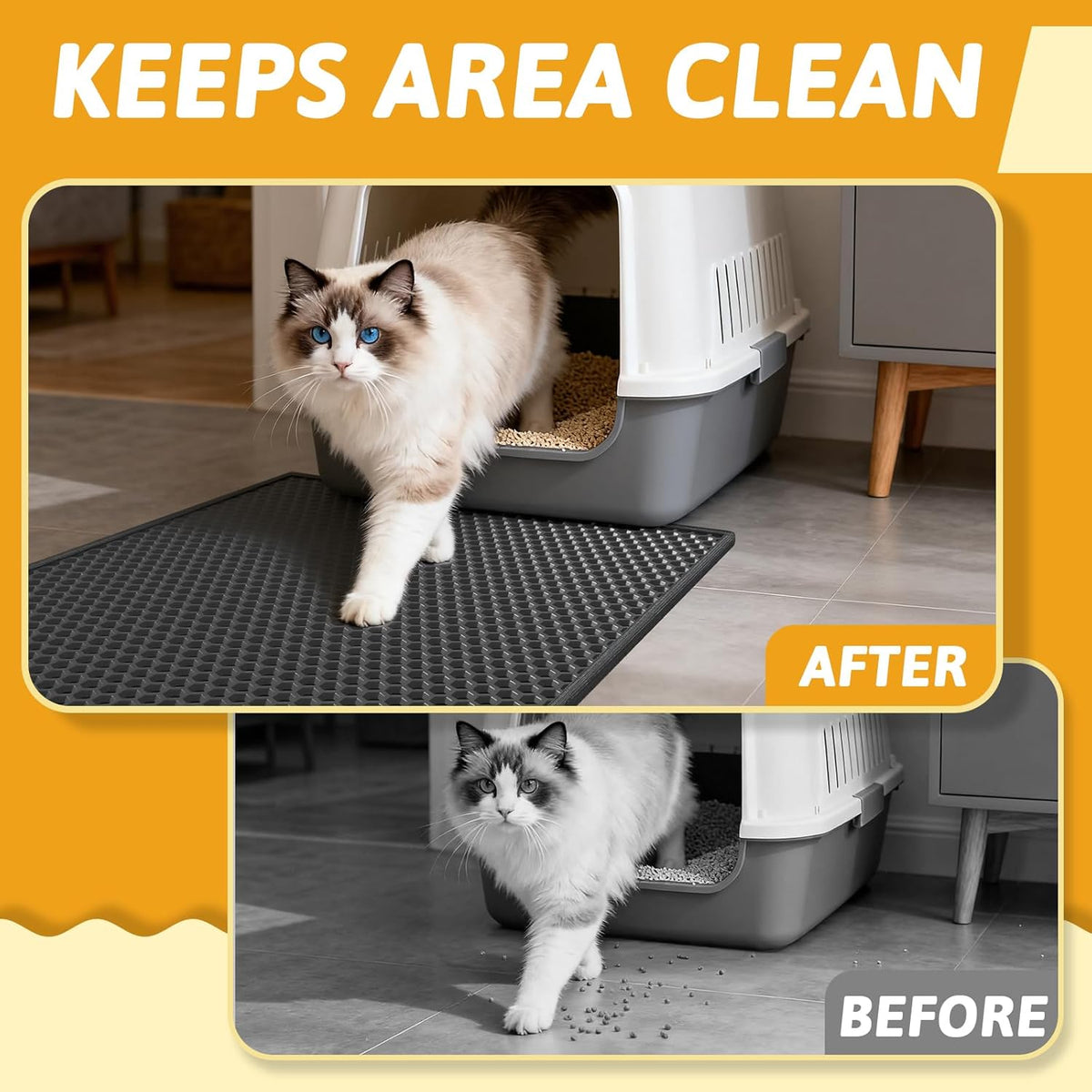 Cat Litter Mat Double Layer Waterproof Urine Proof Trapping Mat 1 Pack (Black, 24x15 Inch (Pack of 1)) - photo 3