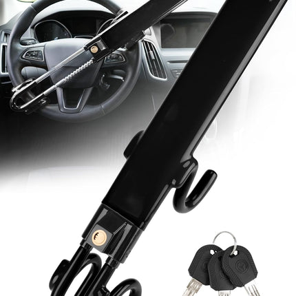 Tevlaphee Steering Wheel Lock Anti-Theft Car Device Heavy Duty Security Car Lock Antitheft Locking Devices Great Deterrent Adjustable Car Wheel Lock Anti Theft for Vehicle Truck with 3 Keys(Black)