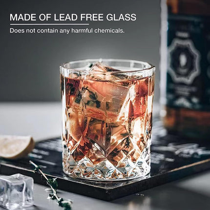 Old Fashioned Whiskey Glasses, Set of 4 (2 Crystal Bourbon Glasses, 2 Round Big Ice Ball Molds) In Gift Box - 11 Oz Rocks Glass, Barware for Scotch Cocktail Rum Vodka Liquor, Gifts for Men