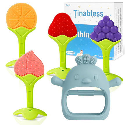 Teething Toys (5 Pack) - Infant Teething Keys Set, BPA-Free, Natural Organic Freezer Safe for Infants and Toddlers, Silicone Baby Teethers