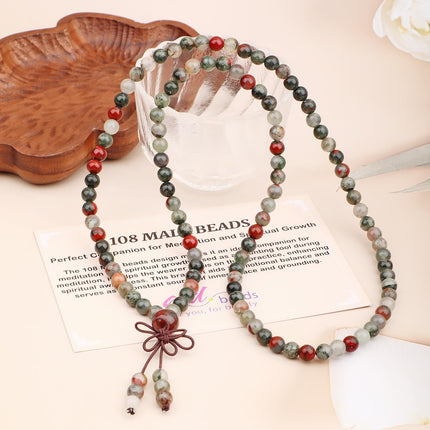 AD Beads 6mm 8mm 108 Prayer Mala Jasper Elastic Bracelet - Handmade Yoga Meditation Healing Power Energy Gifts for Unisex Adult.