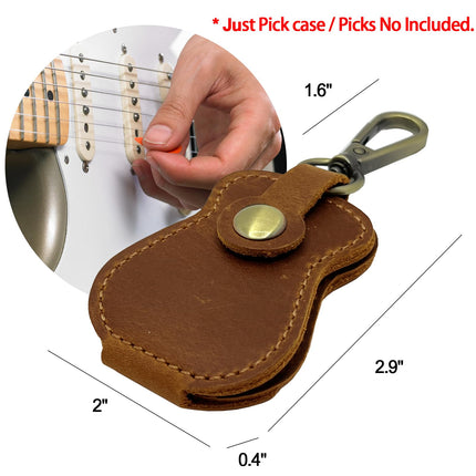 Genuine Leather Guitar Pick Holder Keychain, Guitar Picks Holder Case for 4 Picks, Portable Pick Holder for Guitar with Hook, Ideal Guitar Pick Storage