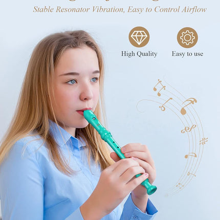 Eastar Soprano Recorder Instrument for Kids Beginner, German Fingering C Key 3 Piece with Cleaning Kit, Thumb Rest, Cotton Bag, Fingering Chart, ERS-21GSB, Sky Blue, School-Approved