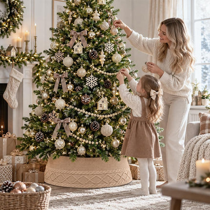 Christmas Tree Knitted Collar Skirt Beige for Holiday Home Party Decoration