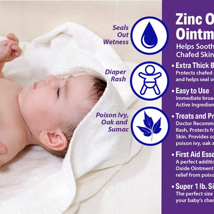 Zinc Oxide Ointment 20%, Skin Protectant Barrier, 16 oz Jar