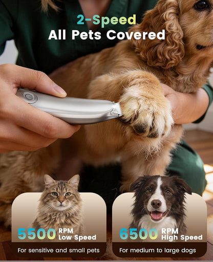Dog Paw Trimmer, 2-Speed Low-Noise Cordless Pet Grooming Clipper with LED Light - photo 3