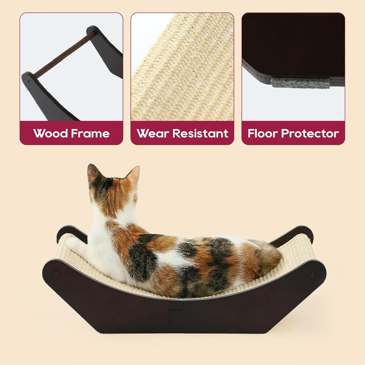 Cat Sisal Scratching Bed Hammock, 2-in-1 Cat Scratcher & Lounging Bed, 100% Natural Sisal Mat, Solid - photo 4
