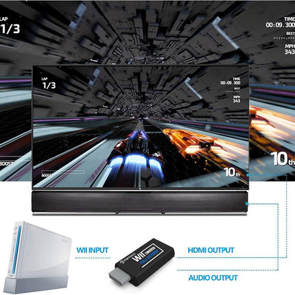 PORTHOLIC Wii to HDMI Converter 1080P for Full HD Device, Wii HDMI Adapter with 3.5mm Audio Jack&HDMI Output Compatible with Wii, Wii U, HDTV, Monitor-Supports Wii Display Modes 720P