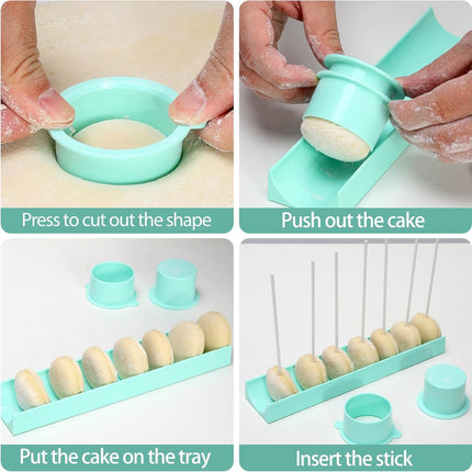 Round Cake Pop Mold Set with 9 Inch Tray and Sticks, ABS Cake Pop Maker, Circle Cake Pop Cutter and Pusher, Baking Molds Kit for Parties, Wedding,Home Desserts Making - Blue