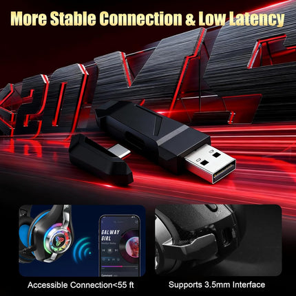 2.4GHz Wireless Gaming Headsets for PS5/PS4/PC/Switch/Xbox, RGB Noise Cancelling Over-Ear Headphones with 7.1 Surround Sound, 40mm Drivers, 276g Ultraligero, Memory Foam, 45H Gaming Headphones Black
