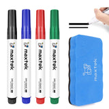 Dry Erase Markers with Magnetic Eraser, Chisel Tip, 4 Count