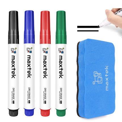 Dry Erase Markers with Magnetic Eraser, Chisel Tip, 4 Count