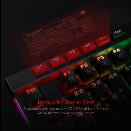 Redragon K580 VATA RGB LED Backlit Mechanical Gaming Keyboard with Macro Keys & Dedicated Media Controls, Hot-Swappable Socket, Onboard Macro Recording (Blue Switches)