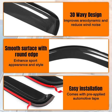 Tape On Window Visor Deflectors Compatible with 1988-1998 Chevy C & K Reg Cab Pickup, Acrylic Slim Style Smoke Tinted Window Rain Guards, Sun Wind Side Vent Visor Set, 2 Piece