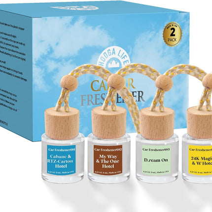 HoogaLife Car Air Freshener Diffuser 4 Pack Hanging Car Freshener for Women - 24.K Magic & W. Hotel ＆ Cabane & Rltz. CarIton Hotel ＆ Droam 0n & Westln Hotels ＆ M.y Way & The 0ne Hotel Fragrance Oil