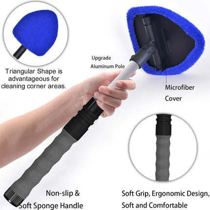desin Windshield Cleaning Tool, Car Window Cleaner Windshield Cleaner with 4 Reusable and Washable Microfiber Pads and Extendable Handle Auto Inside Glass Wiper Kit