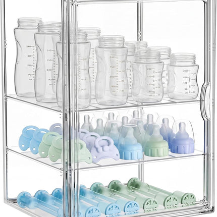 Baby Bottle Storage Organizer for Countertop, X-Large Clear Bottle Organizer, Baby Bottle Storage Organizer for Bottles, Nipples, Pump Parts & Food Jars, Nursery Cabinet, Kitchen Pantry