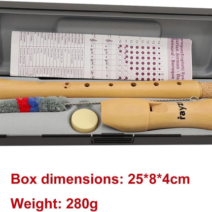 rayzm Wood Soprano Recorder, Solid Maple Baroque Fingering (C Key, 8-Hole) Detachable 2-Piece Woodwind Instrument for Beginners & Music Students