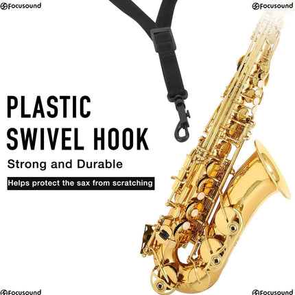 Focusound Upgraded Length Tenor Saxophone Neck Strap Soft Sax Leather Strap Padded for Alto and Tenor Saxophone