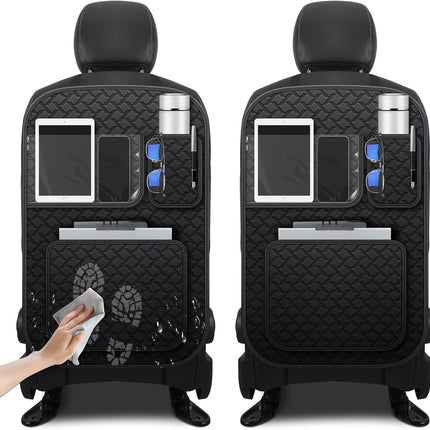 Back Seat Protector 2 Pack Fit For Kia Carnival Car Kick Mats with Touch Screen Tablet Holder Storage Organizer Waterproof Dirt Proof Faux Leather Auto Accessories for Kids (1 Pair Black)