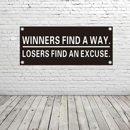 Winners Find A Way Losers Find An Excuse Motivational Wall Banner - 47x20 Inch Heavy Duty PVC Flex Banner - Waterproof & UV Resistant - Durable Gym, Office, Garage Decor Poster with 4 Grommets