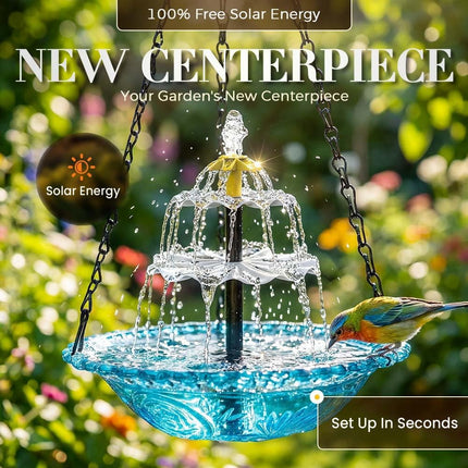 Solar Cascade Hanging Bird Bath Fountain, Upgraded Hanging Bird Bath with Flowing Water, Solar Powered Bird Bath Fountain Decorative Garden Yard Patio for Outdoor (Blue)
