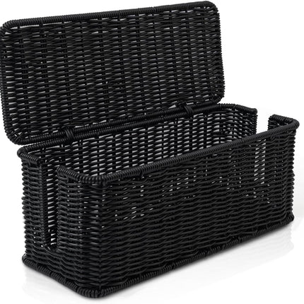 Cable Management Box, Handmade Rattan Cable Organizer with 2 Open Slots, Cord Hider for Power Strip, Router & USB Hub, Registered U.S. Design Patent (D1,112,102), 13" x 5.1" x 5.1", Black