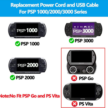 Charger for PSP,2-in-1 USB Charging Cable and Replacement PSP Power Cord Compatible with PSP1000/2000/3000 Series Console