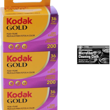 200 35mm Film Bundle, 3 Rolls, 36 Exposures Each, for 35mm Film Camera Includes Premium Microfiber Cloth- 3 Roll Pack