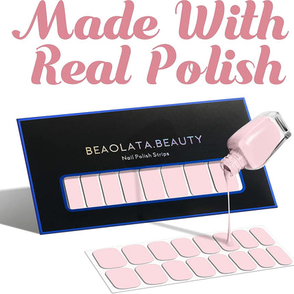Nail Polish Strips, 32PCS Salon Quality Wraps, Long Lasting Gel Nail Stickers for Women Easy Apply& Remove (Sweet Pink)